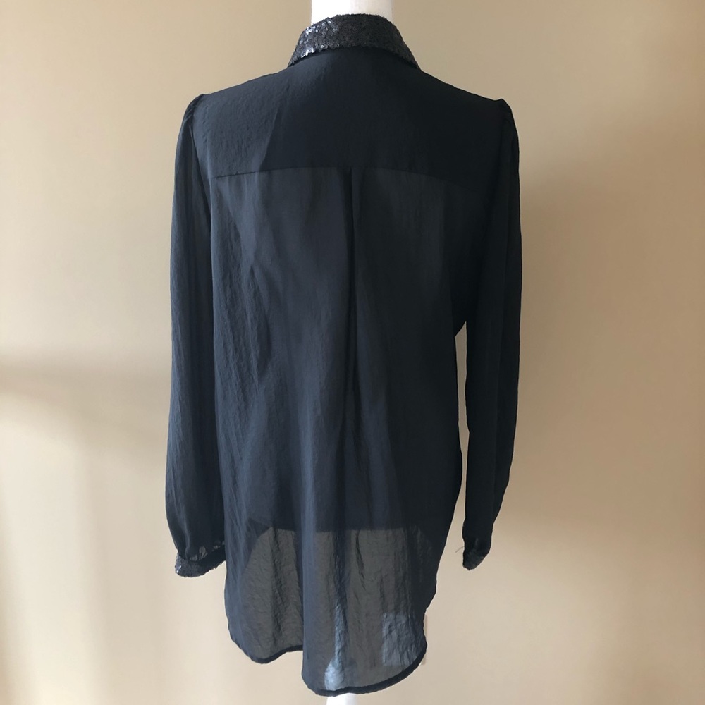 Black Sequin collared Blouse - Picture 4 of 4